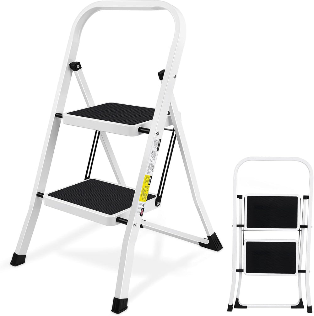 2 Step Stool, Folding Step Stool - Capacity with Wide Anti-Slip Pedal
