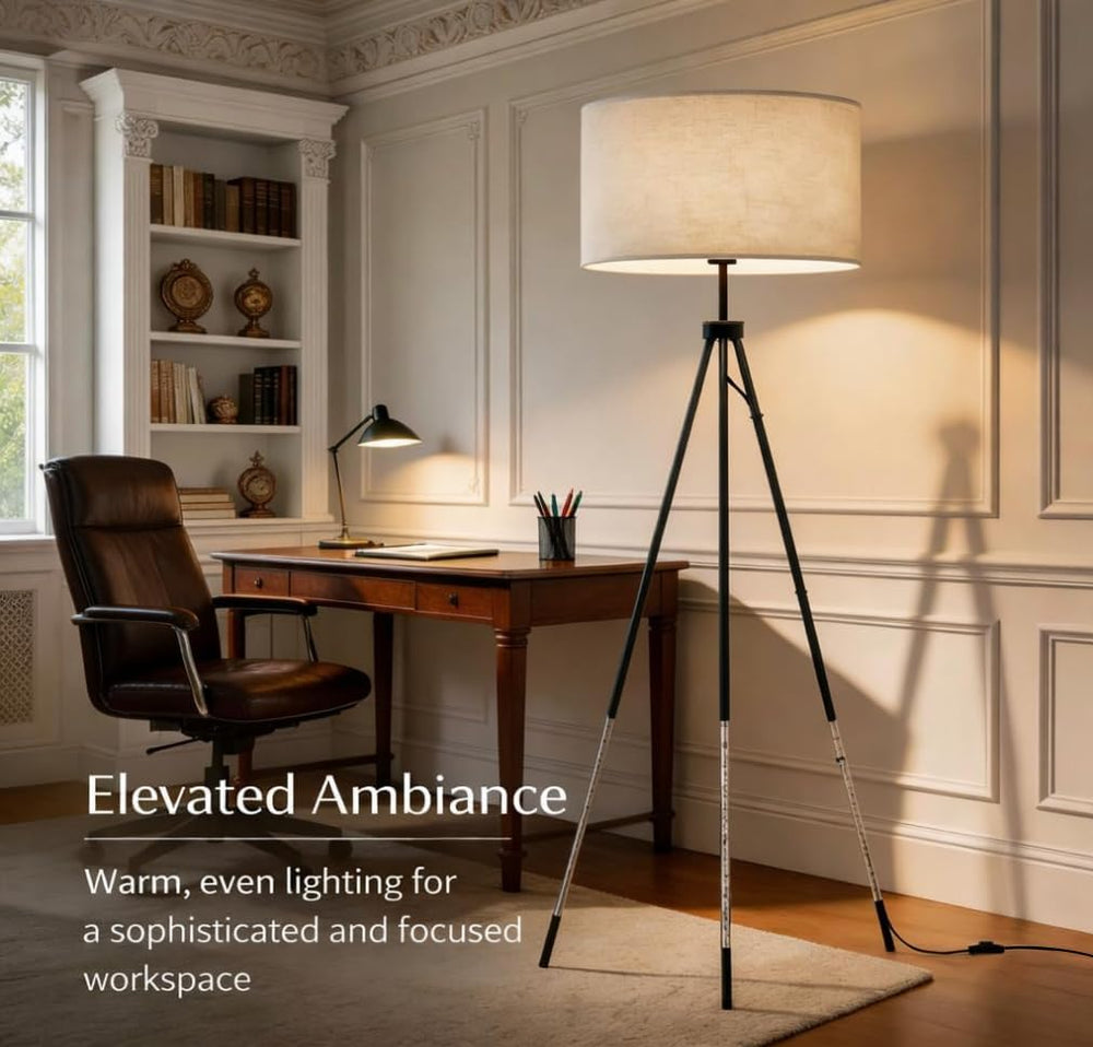 JOOFO Modern Metal Tripod Floor Lamp with Remote, 16.5" Linen Shade