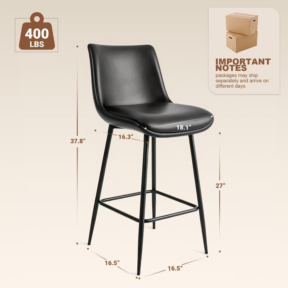 Counter Height Bar Stools Set of 3, FSC Certified Upholstered Faux Leather Ba...