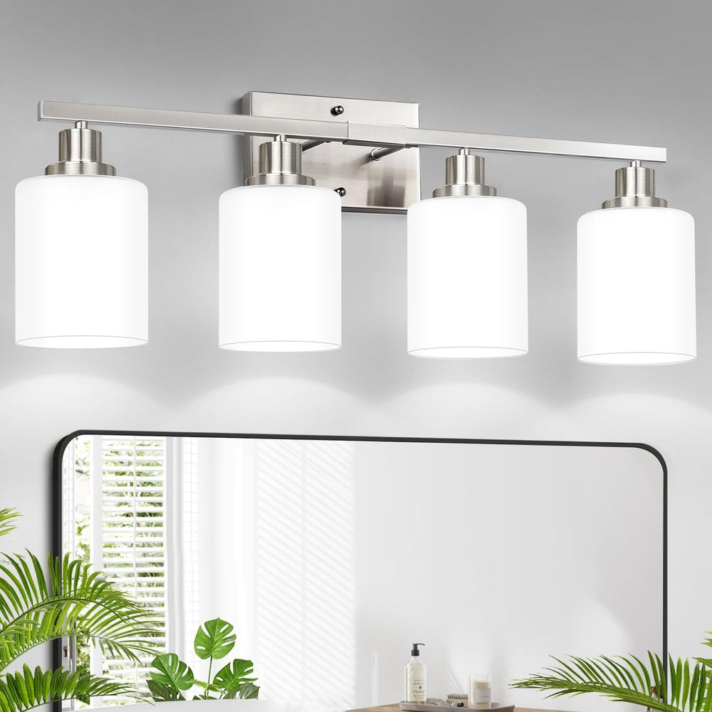 MOKATNG 4-Light Vanity Light with Milky White Shades, Brushed Nickel Bathroom...