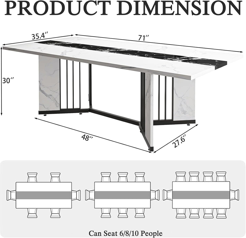 71inch Dining Table for 6-8 People, Large Rectangular Wood Kitchen Table with...