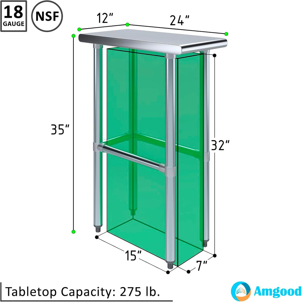 AmGood Stainless Steel Work Table Open Base | Metal Work Bench (Stainless Ste...
