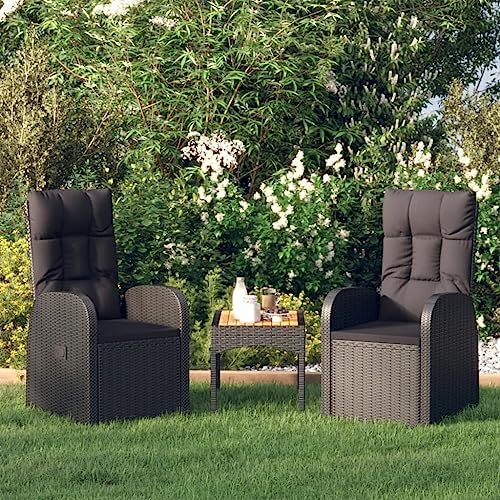 vidaXL Reclining Patio Chairs 2 pcs with Cushions Poly Rattan Black