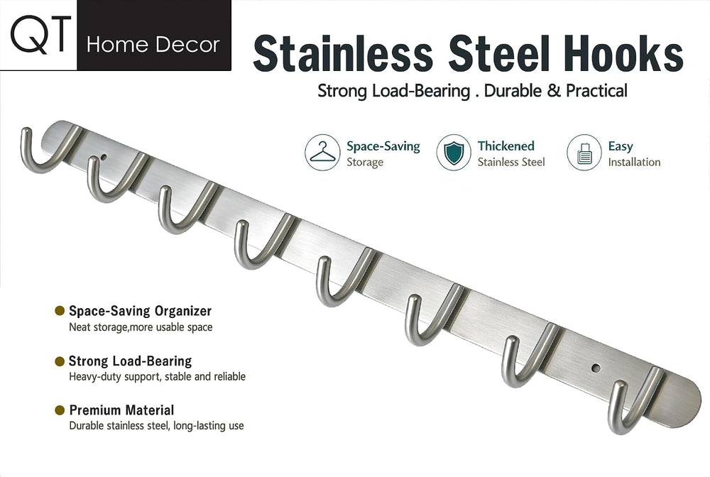 Wall Mounted Coat Rack with 8 Round Hooks - 21.6 Inch Brushed 304 Stainless S...