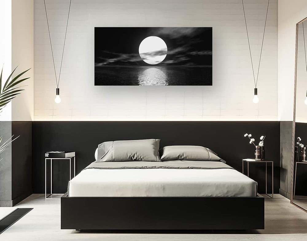 Cao Gen Decor Art S06450 Wall Art Canvas Sea White Full Moon in Night Picture...