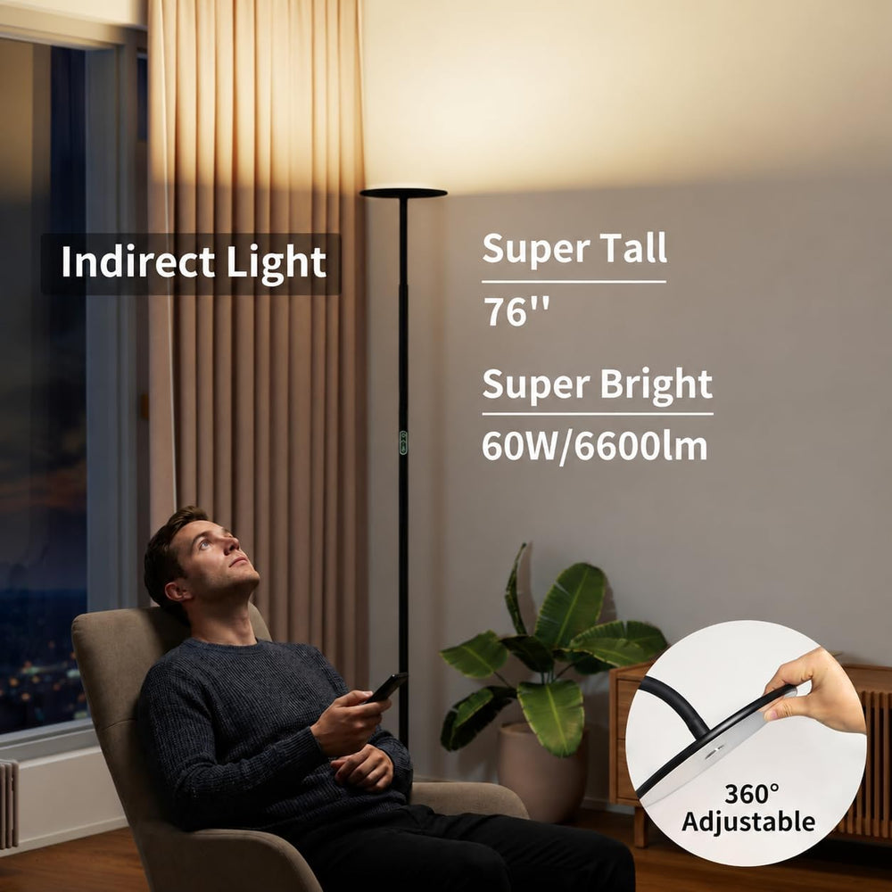 chiphy 60W Torchiere Lamp, 76'' Dimmable Tall Lamp, Bright Sky Floor ...