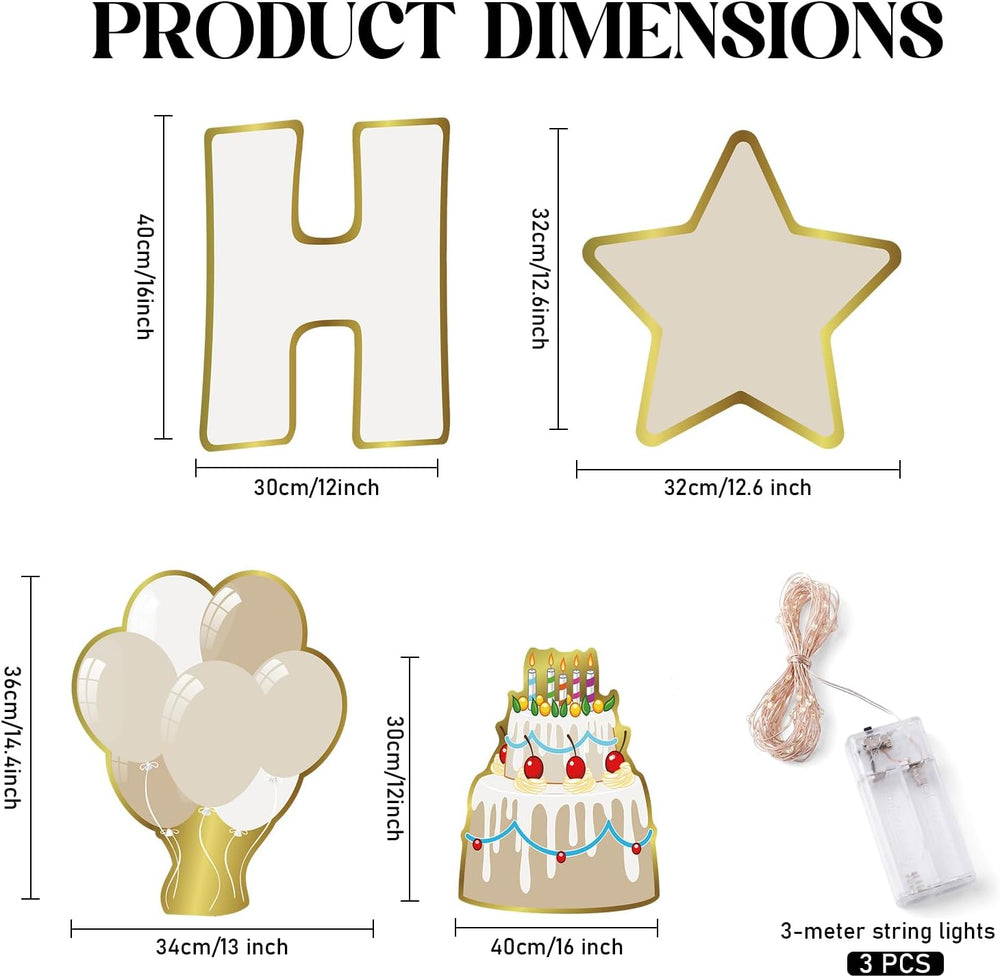 Jetec 18 Pcs Happy Birthday Yard Sign with Stakes and Light, Beige