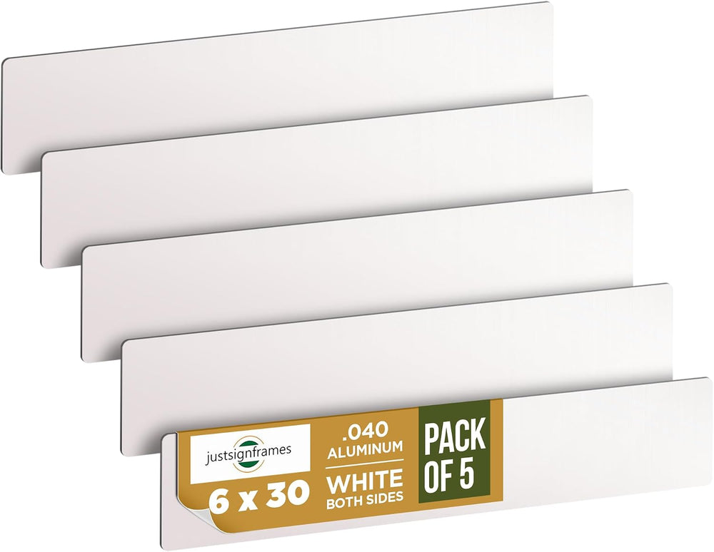 Aluminum Sheet Blanks for Custom Signs, 6 x 30 x .040 in, White, 5 Packs