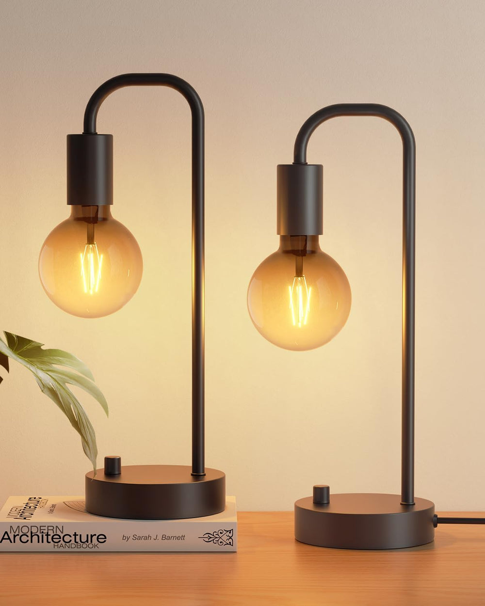 ONEWISH Industrial Table Lamp Set of 2, Fully Dimmable Beside Lamp with Gradi...