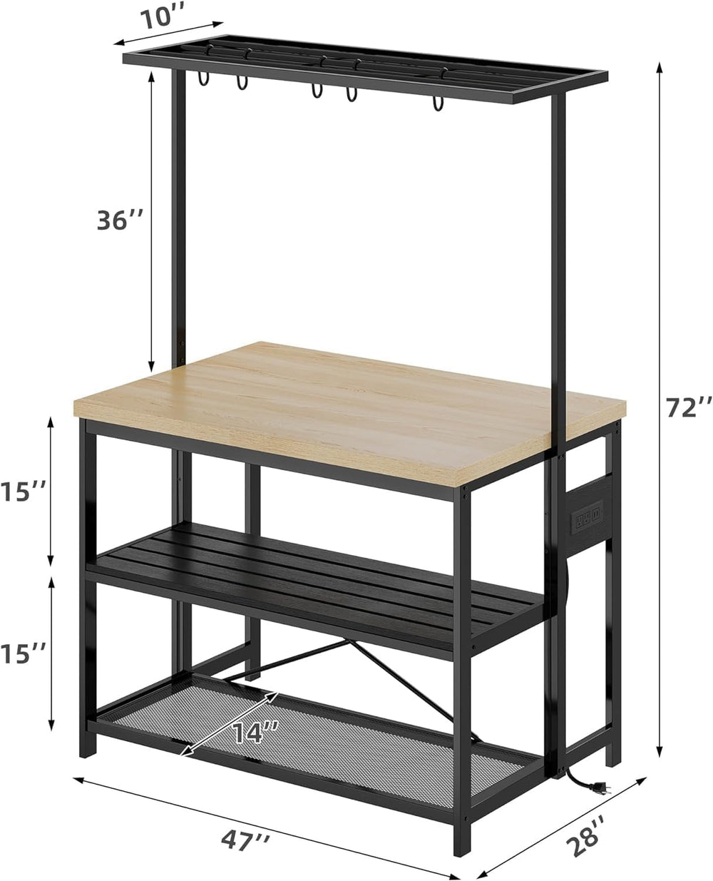 IDEALHOUSE 47" Kitchen Island with Power Outlet - 3-Tier Bakers Rack &am...