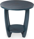 COZAYH End Table - Rustic Farmhouse Round Accent - Storage Shelf Blue