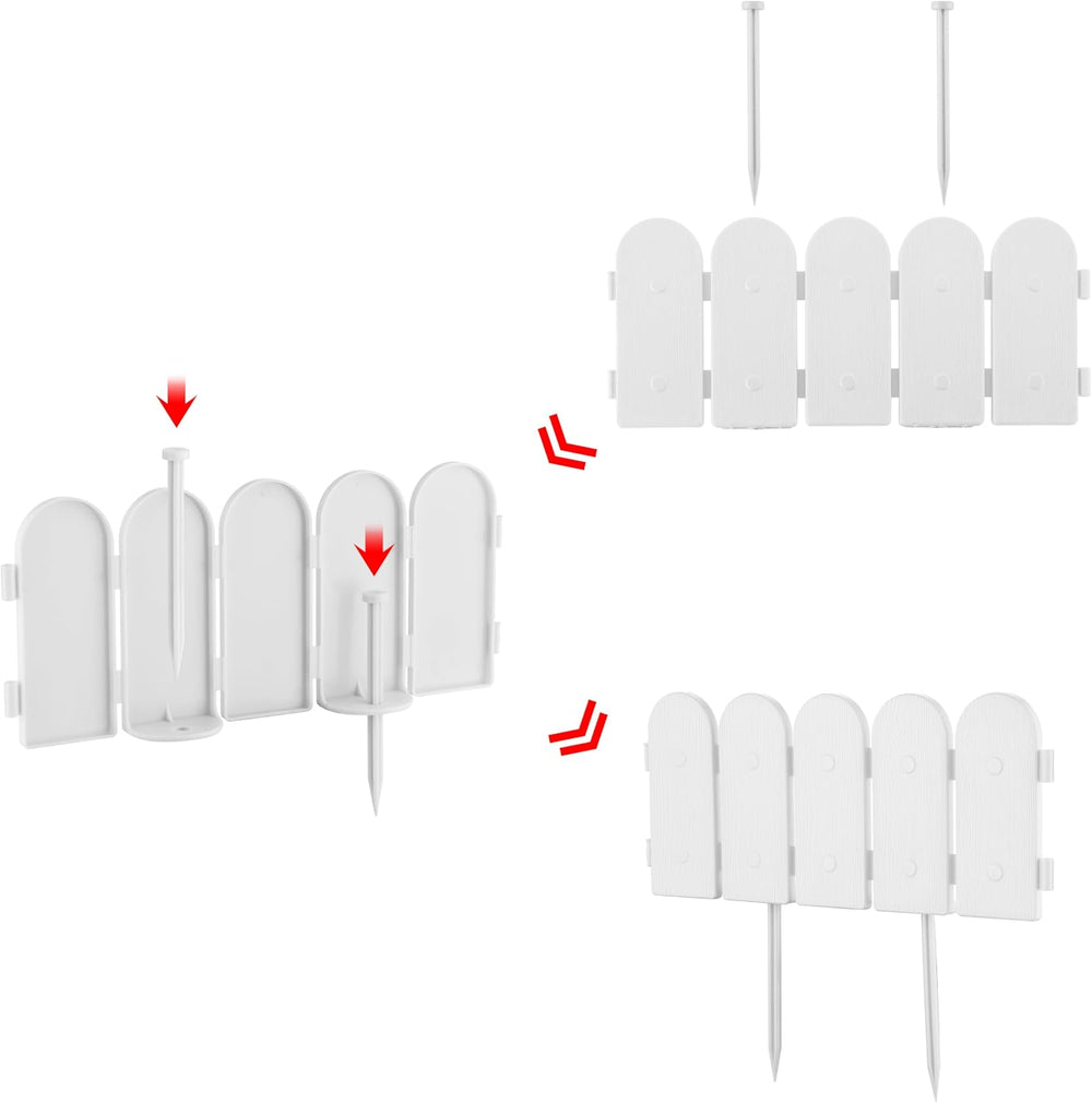 Evelyne Garden Border Edging: Wooden Fence Design - 8pcs White Yard Landscapi...