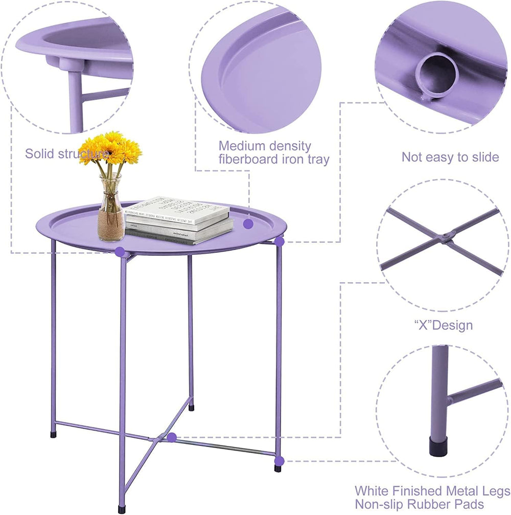 Garden 4 you End Table 2 PCS Metal Side Table Purple Round Folding Tray Cyan ...