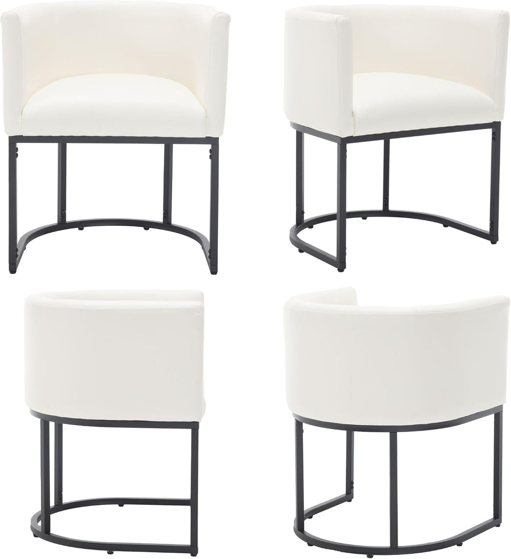 BESTANO Faux Leather Dining Chairs Set of 4 Modern Barrel Arm Chairs with Bla...