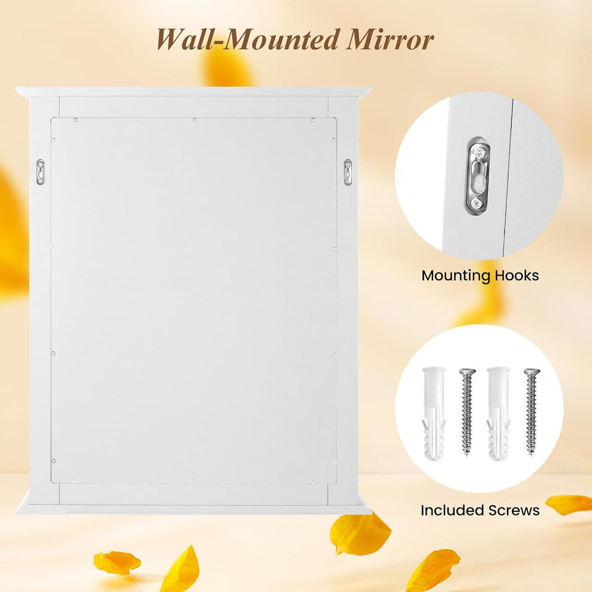 CHARMAID Bathroom Mirror with Shelf - 27" x 22.5" Wall Mirror Over Bathroom Sink, Wooden Frame Modern Rectangular Hanging Vanity Makeup Mirrors for Washroom, Entryway (White,27" L x 22.5" W)