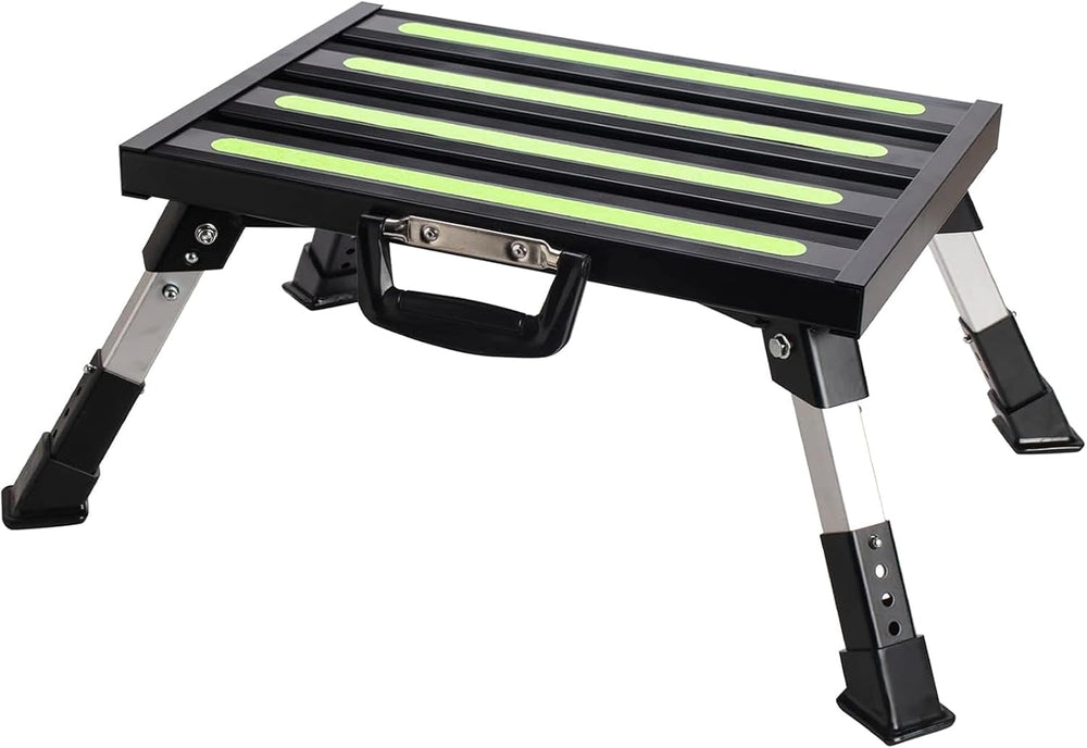 Aluminum RV Step Stool, 4-Level Adjustable Folding, Black