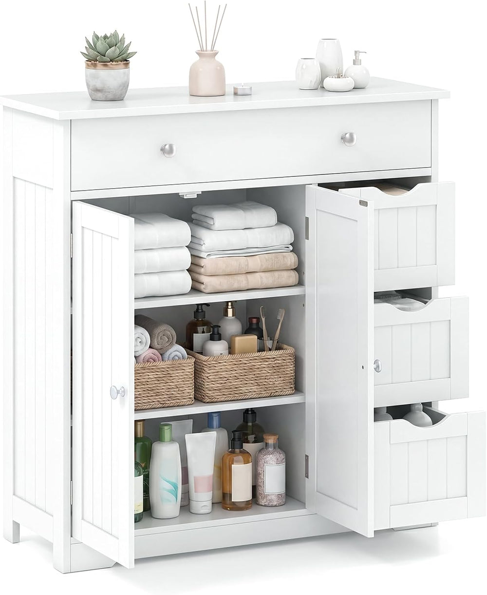 Tangkula Bathroom Floor Cabinet, 4 Drawers, 2 Doors Cabinet (Off White)