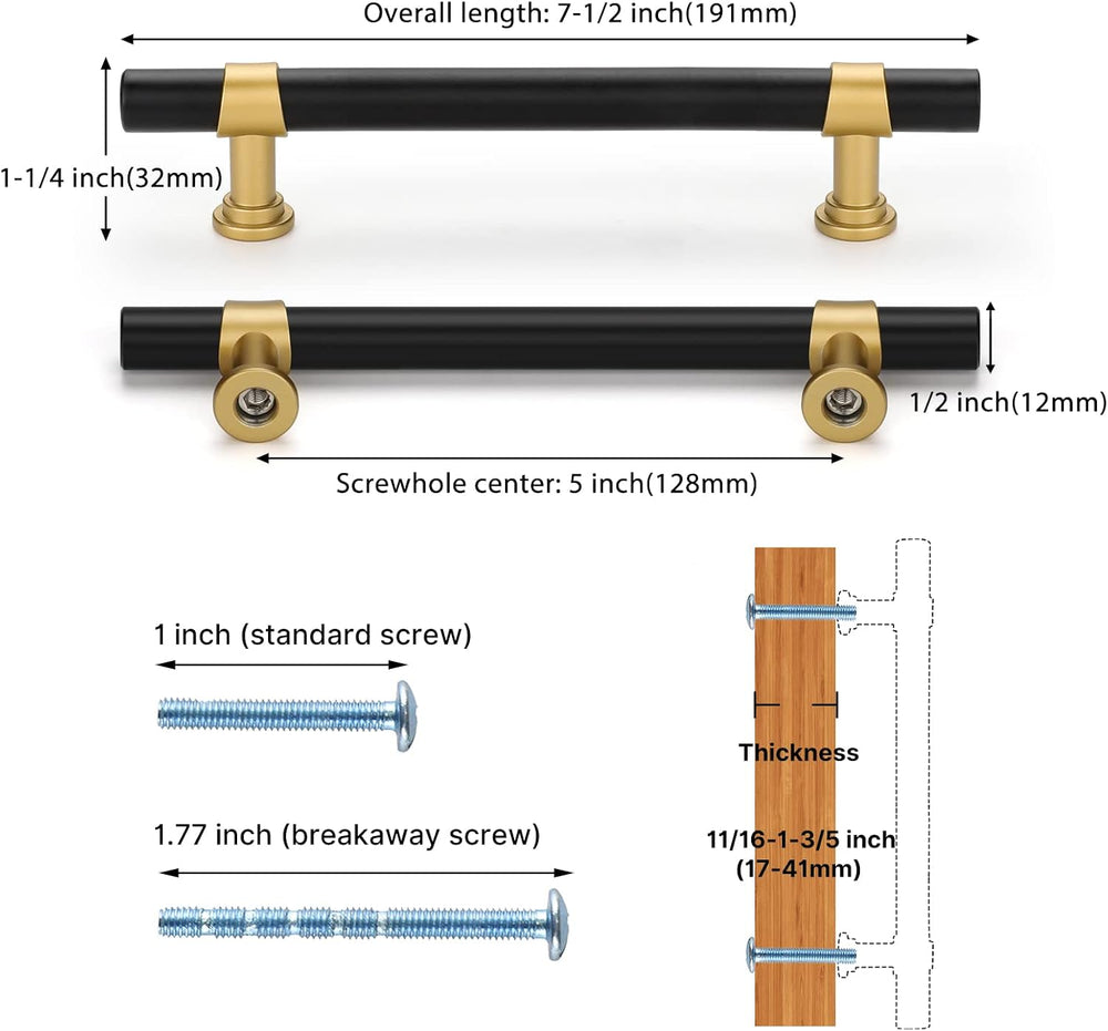 Haliwu 20 Pack 5in Black and Gold Cabinet Handles for Kitchen Drawers