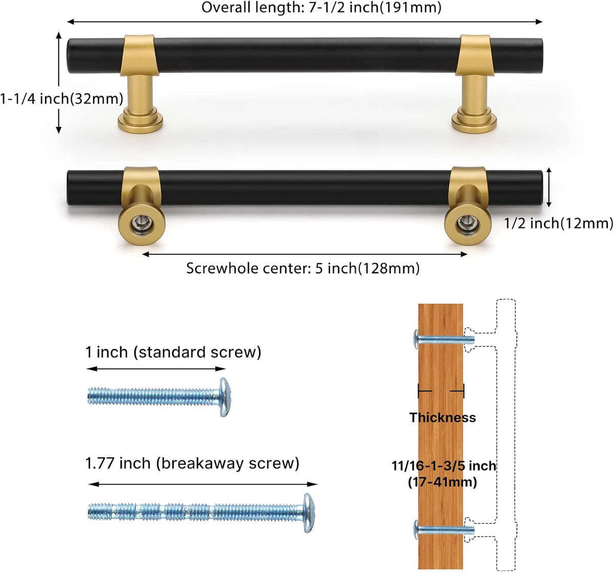 Haliwu 20 Pack 5in Black and Gold Cabinet Handles for Kitchen Drawers