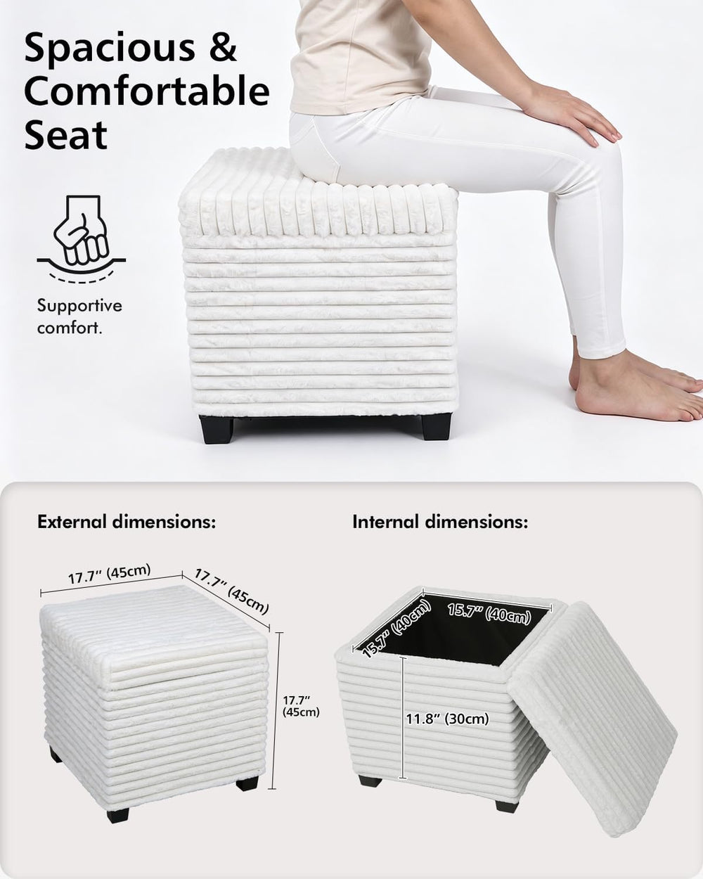 ABHENG Steel Frame Square Ottoman with Storage Vanity Stool White UASND644W