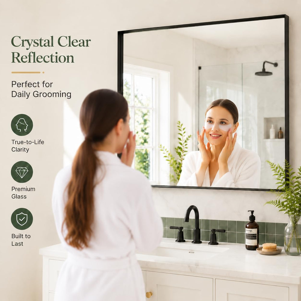 22x30 Inch Black Bathroom Mirror, Rectangular Vanity Mirror