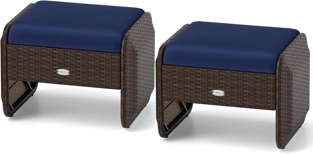 RELAX4LIFE Wicker Outdoor Ottomans for Patio - 2-Piece Rattan Footstools w/Re...