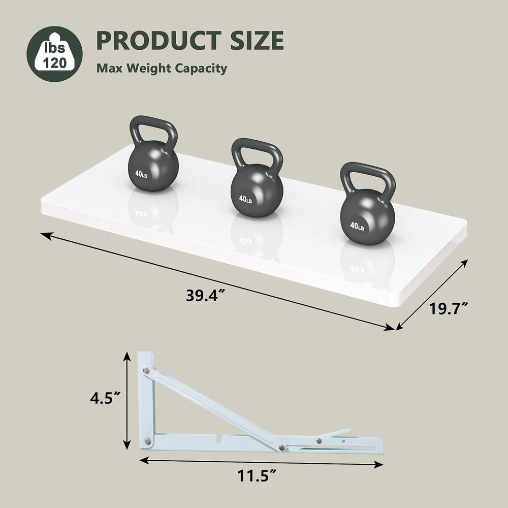 Clikuutory Wall Mounted High Gloss Folding Table 39.4" W x 19.7" D,...
