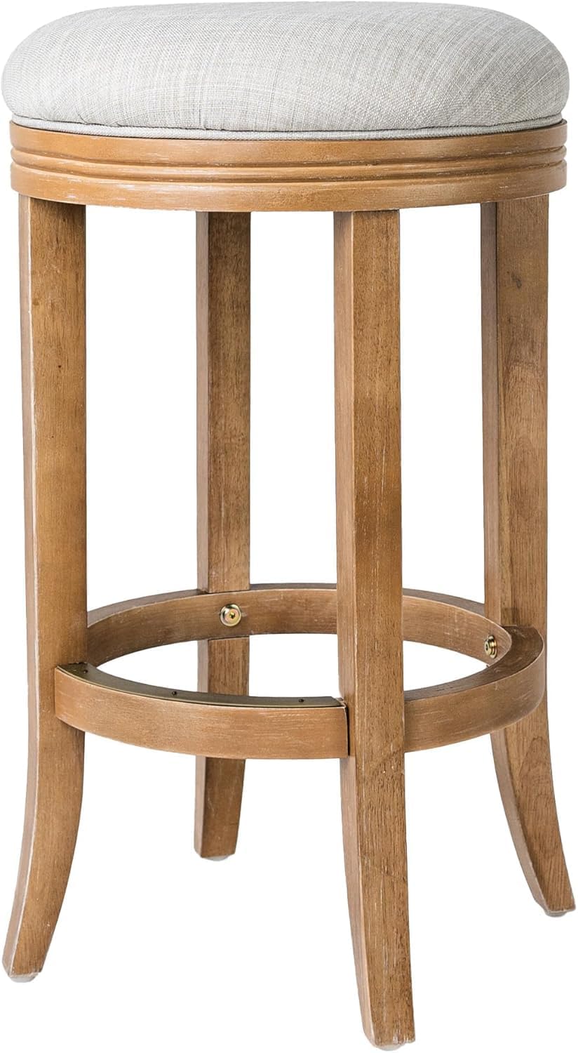 Maven Lane Eva Bar Stool, Brown Solid Wood, Natural Fabric, 31"