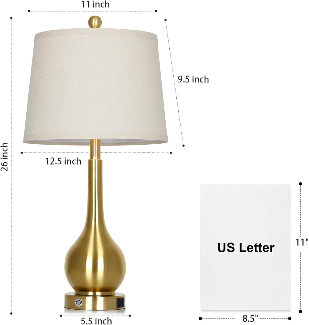 26" Gold Table Lamps Set of 2 for Living Room, Touch Control Bedroom Lam...
