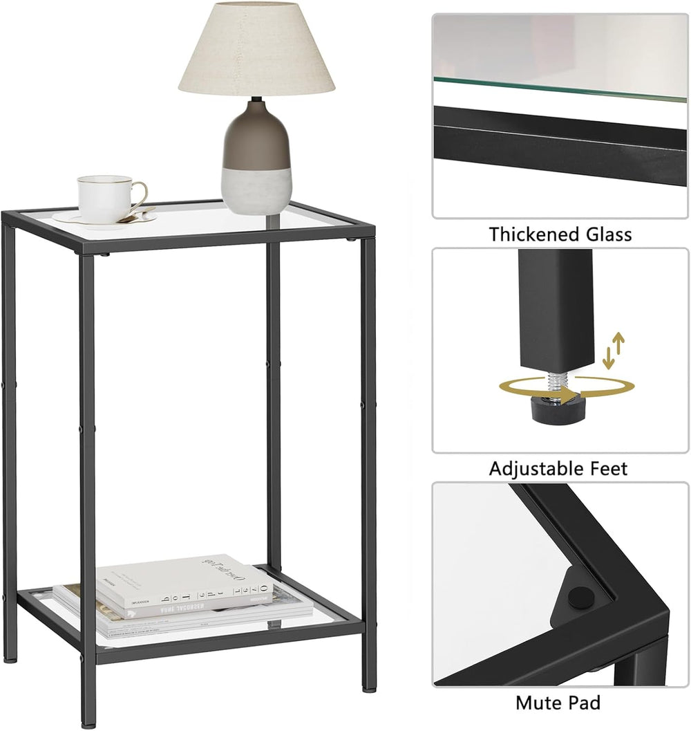HOMSHO Side Tables Set of 2 with Tempered Glass, Slim End Tables