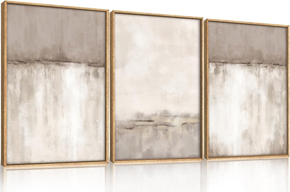 KAIRNE Large Neutral Abstract Gray Framed Canvas Wall Art Set-16"x24&quo...