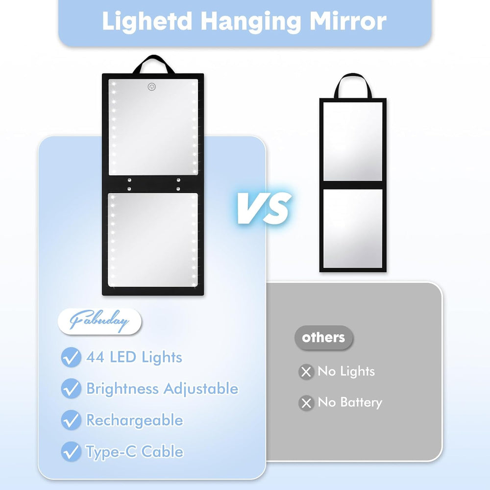 Lighted Hanging Full Length Body Mirror, Portable Dance Mirror, Foldable