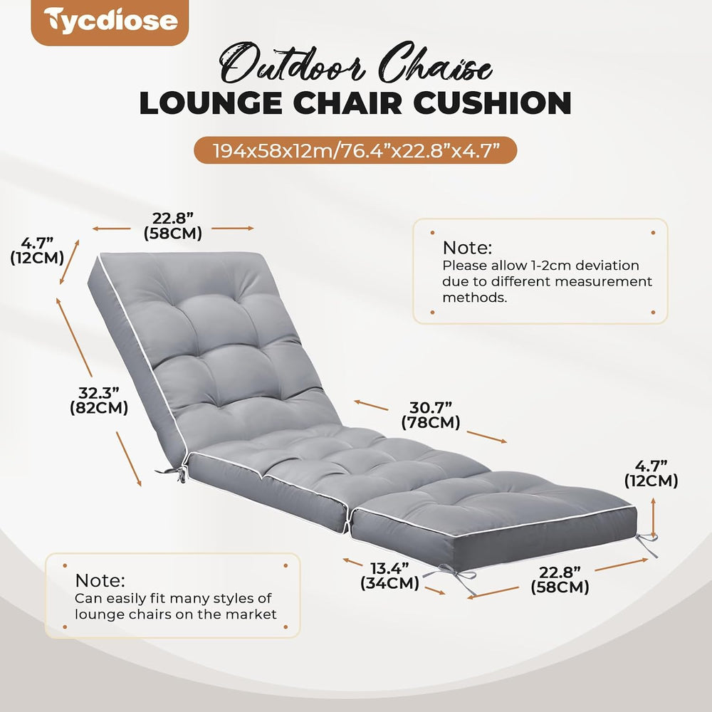 Outdoor Chaise Lounge Chair Cushion, Non-Slip Patio Chaise Lounge Cushions Wa...