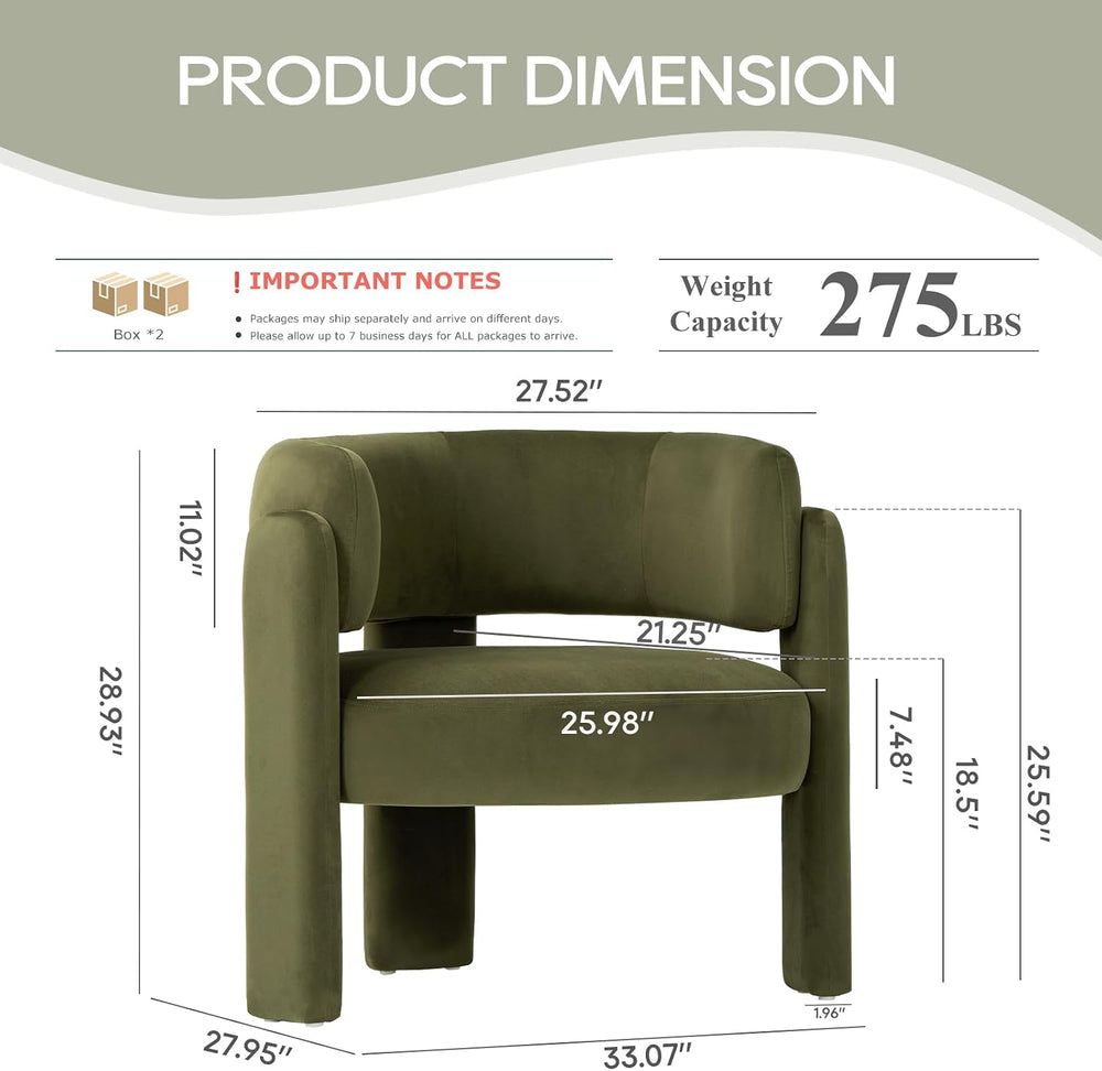 COLAMY Modern Accent Chair,Upholstered Barrel Chair with Curved Back,Green