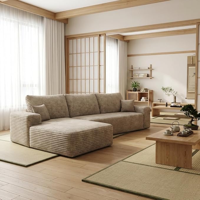 Eafurn Oversized L-Shaped Modular Sectional Sofa with Chaise, Fluffy Corduroy Upholstered Couch with Deep Seat, Minimalist Flexible Combination for Living Room | Breathable material, Full Foam, Anti-slip