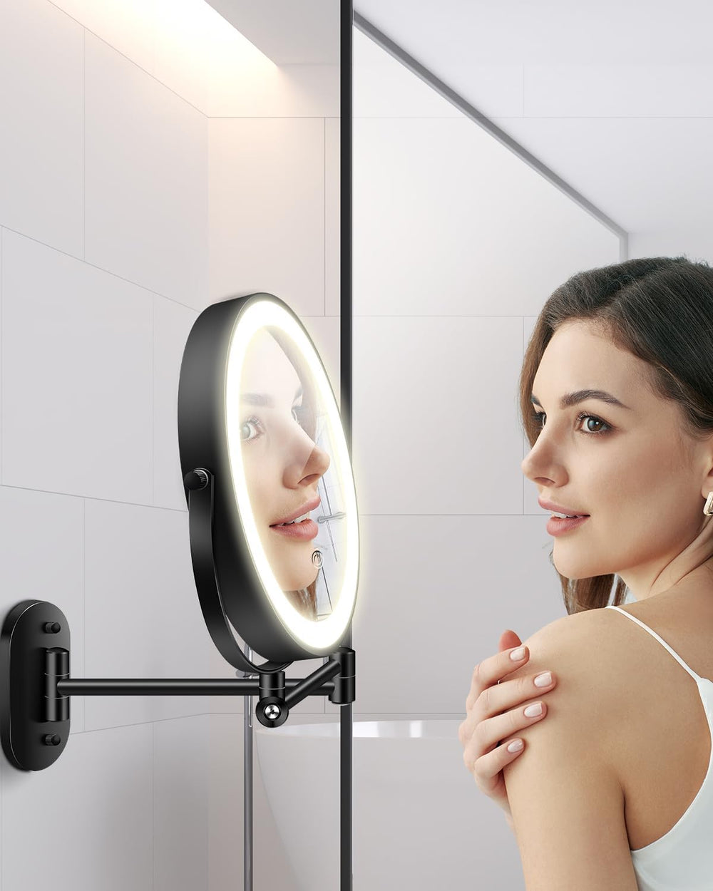 20X 9" Wall Mounted Magnifying Makeup Mirror with Light Height Adjustable