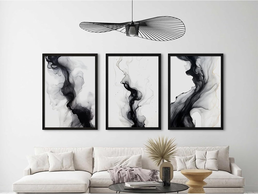 Black White Abstract Wall Art Decor Set of 3 Modern Wall Art Minimalist Canva...