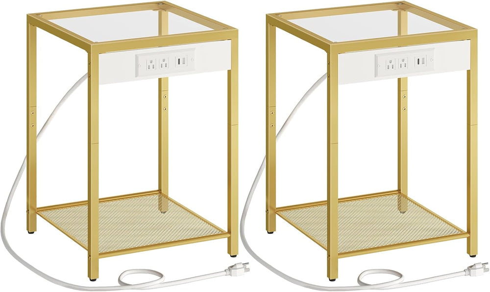 HOOBRO Side Table with Charging Station, Set of 2 End Tables with USB Port