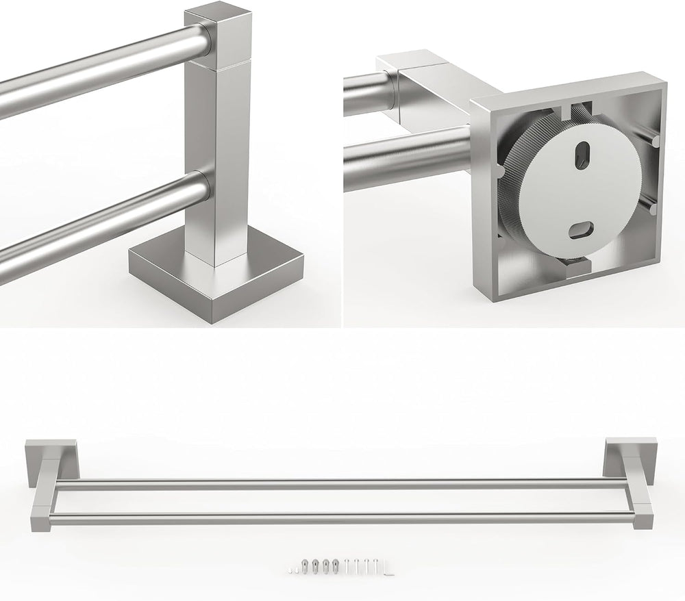 RUACQ Double Towel Bar 24" Towel Racks for Bathroom Wall Brushed Nickel