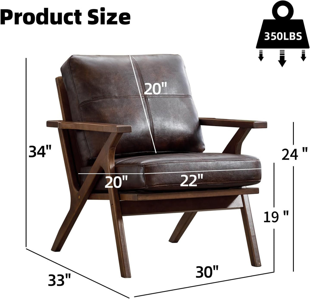 INZOY Mid-Century Modern Accent Chair with Wood Frame, PU Leather Living Room...