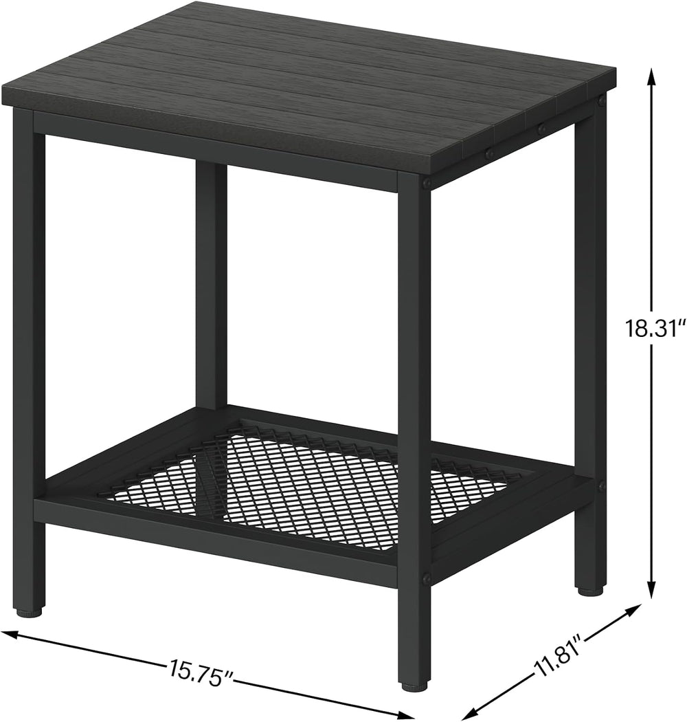 Outdoor Side Table with Storage 2-Tier Patio End Tables Black