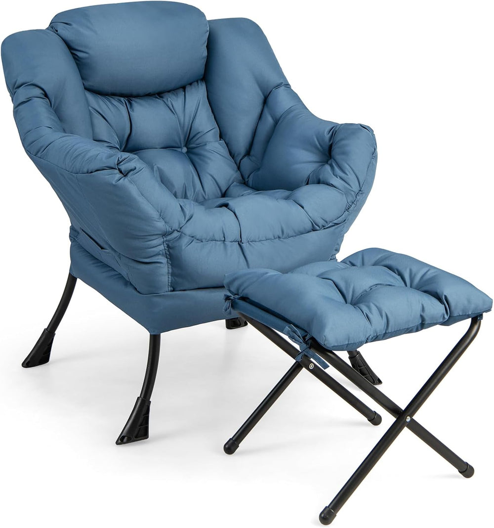 GIANTEX Lazy Chair with Ottoman, Accent Sofa Chair with Folding Footrest, Sid...