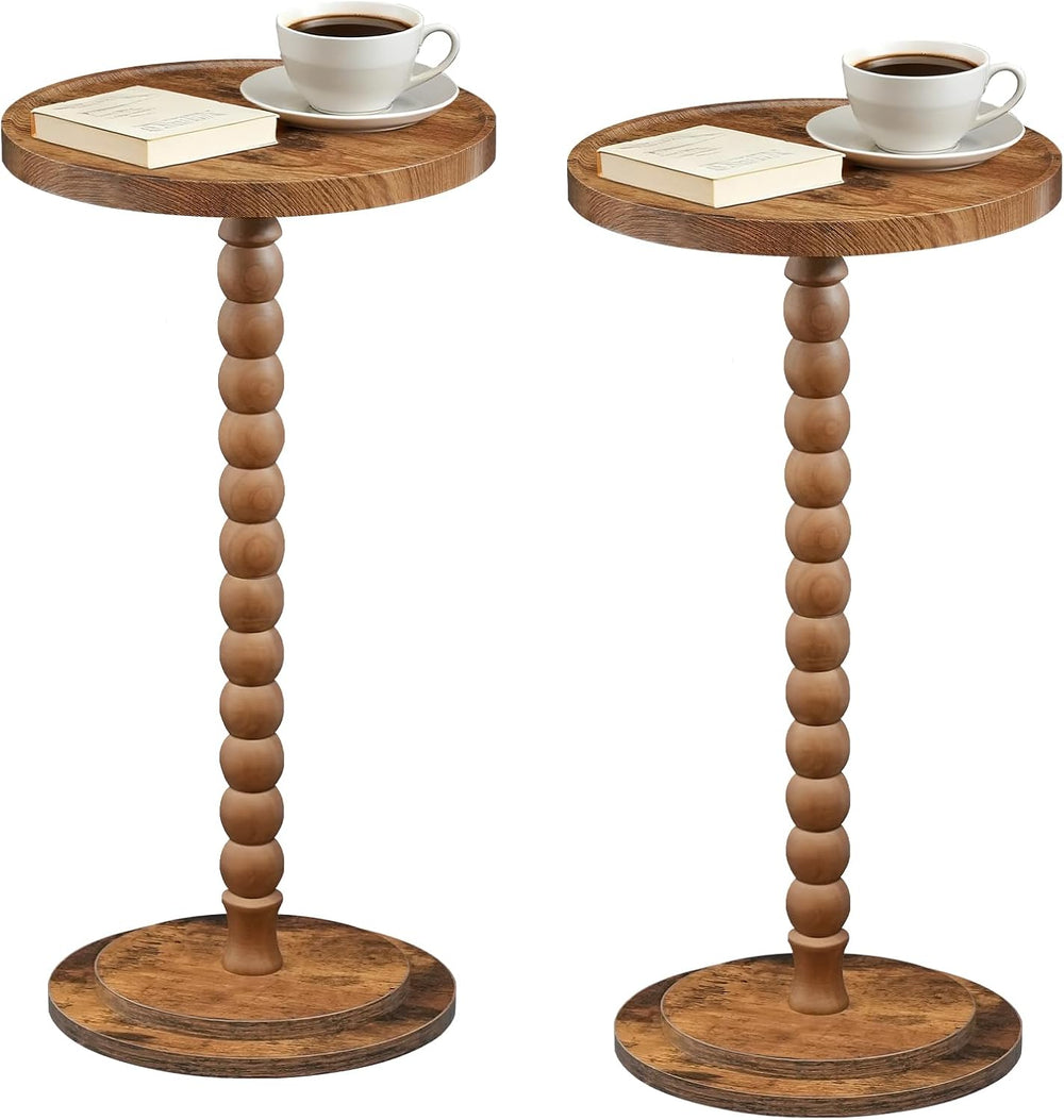 HOOBRO Small Round Side Tables, Set of 2, Drink Tables, Wooden End Tables