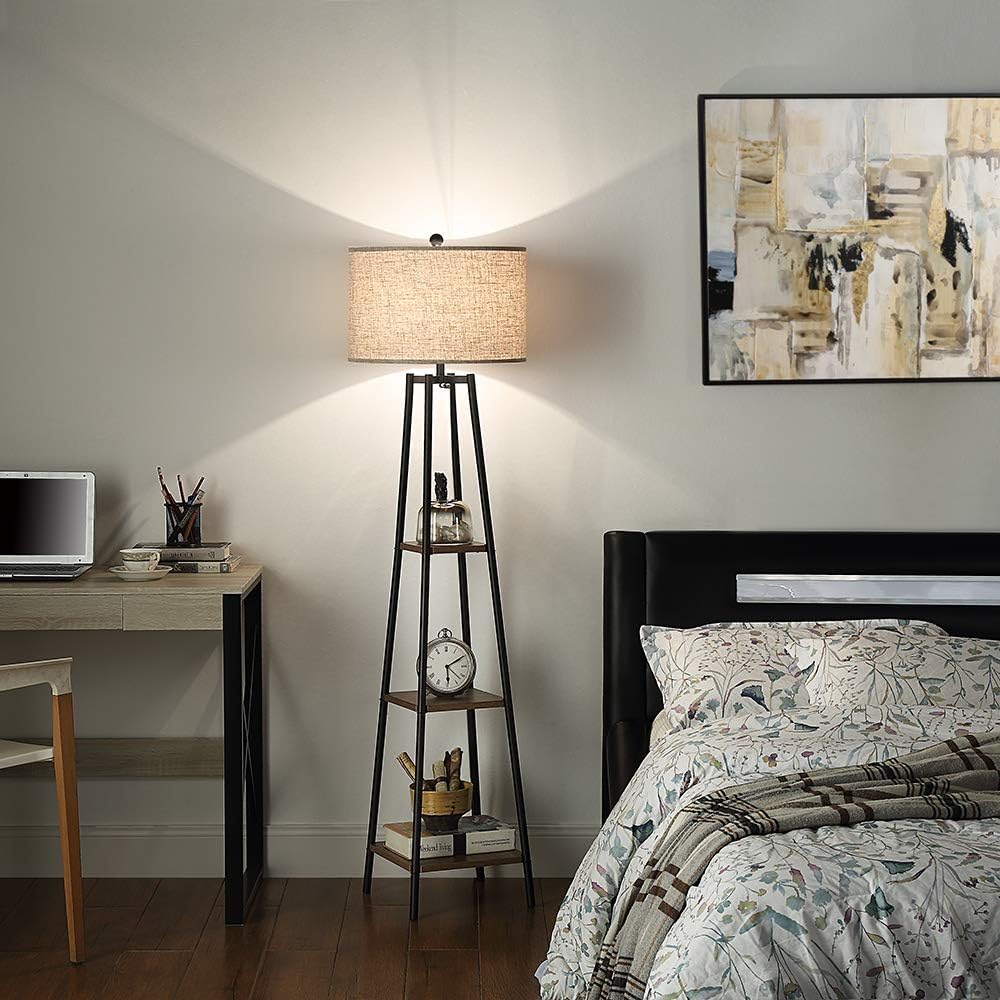 ROSEN GARDEN Floor Lamp, Standing Reading Light with Shelves and Fabric Shade...