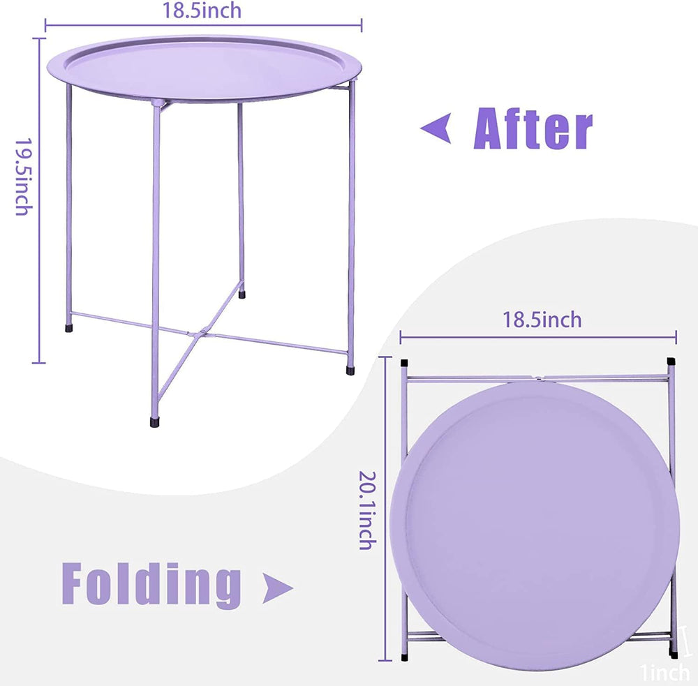 Garden 4 you End Table 2 PCS Metal Side Table Purple Round Folding Tray Cyan ...