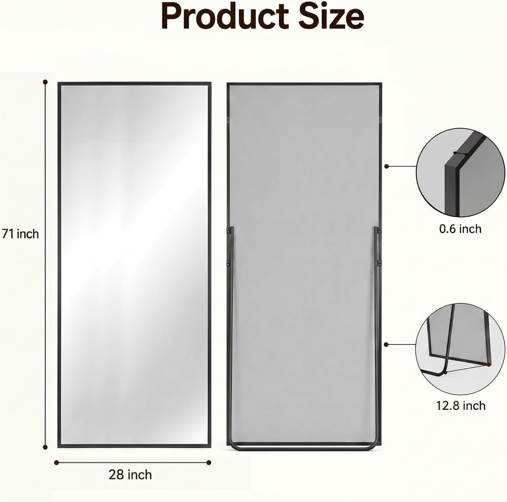 Antok Full Length Mirror, 71"x28" Floor Mirror with Stand, Black, Rect