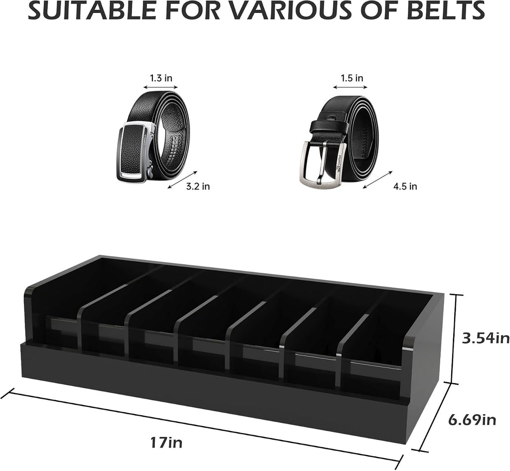 Belt Organizer for Drawer - Bamboo Belt Storage Organizer | Belt Rack for Closet Wall Mount Men Women Tie Sock Bra Scarf Ribbon (Black, 2 * 7Grids)