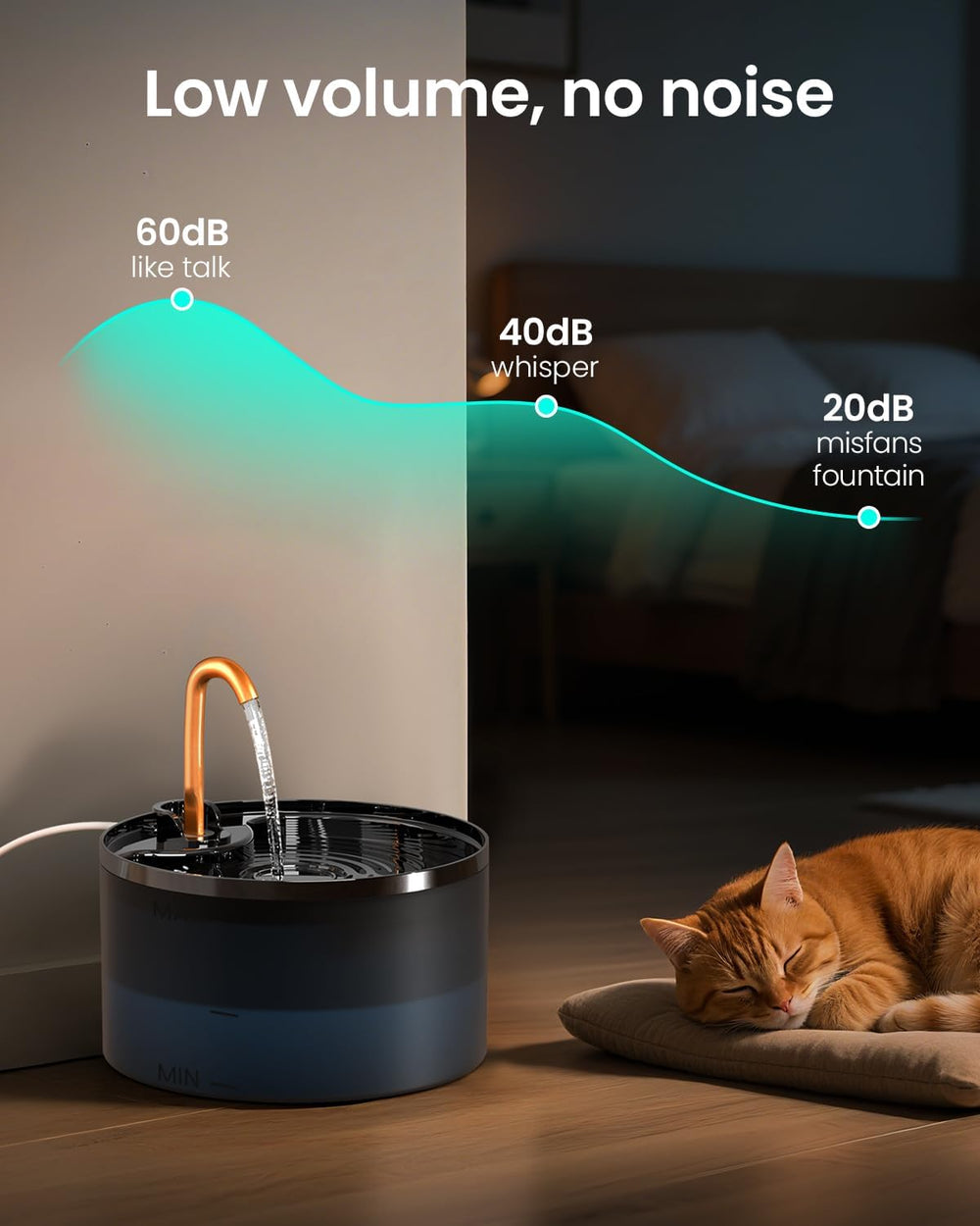 MISFANS Cat Water Fountain with 9-Pack Replaceable Filters,Copper Faucet