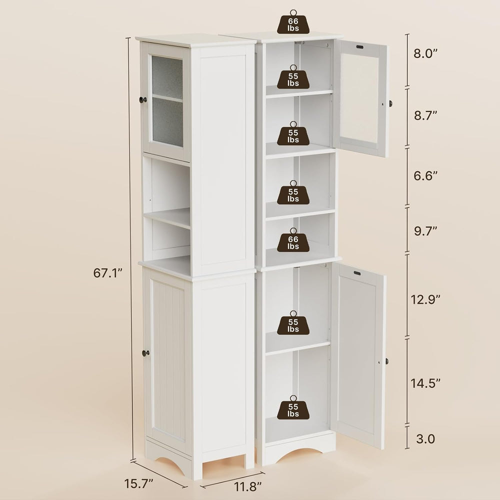 Gizoon 67.1" Tall Bathroom Storage Cabinet with Adjustable Shelves
