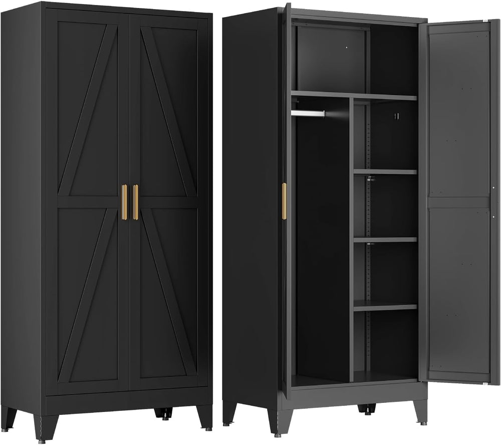 COFaR Wardrobe Closet with Doors, Metal Bedroom Armoire with Adjustable Hangi...